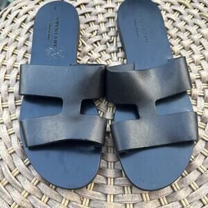 Everlane Black Leather Sandals Slides Women’s 7 Made In Italy